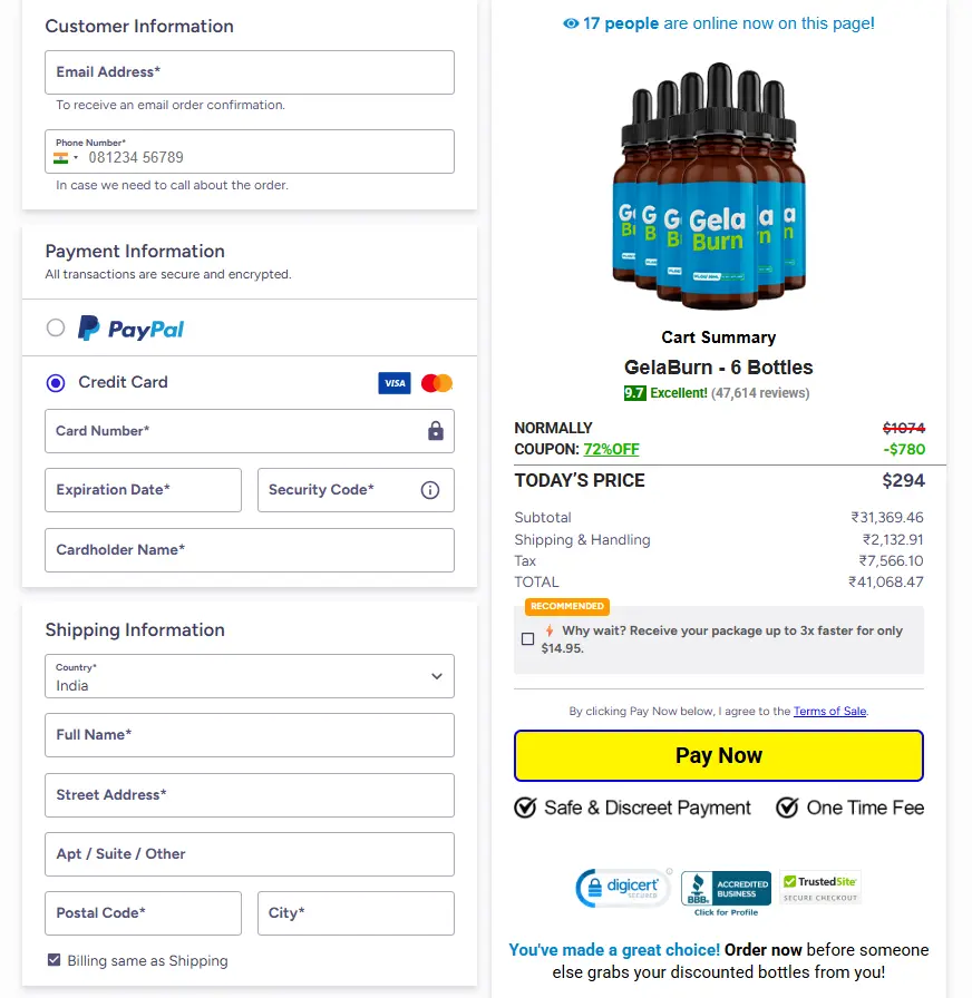 GelaBurn Secure Checkout Page